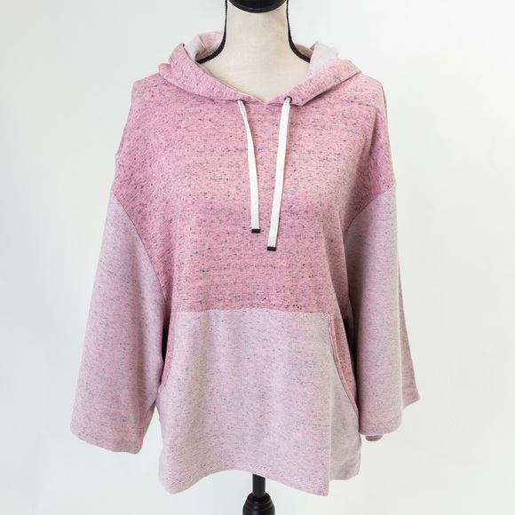 Elevated athleisure heather petal pink hooded 3/4 sleeve sweatshirt Anbody XL - Picture 1 of 13